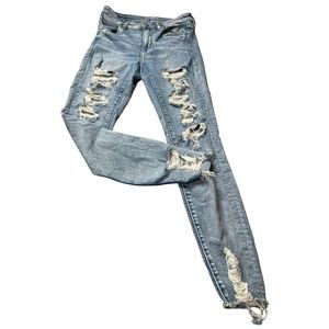 American Eagle Sz 4 Hi Rise Next Level Stretch Distressed Raw Hem